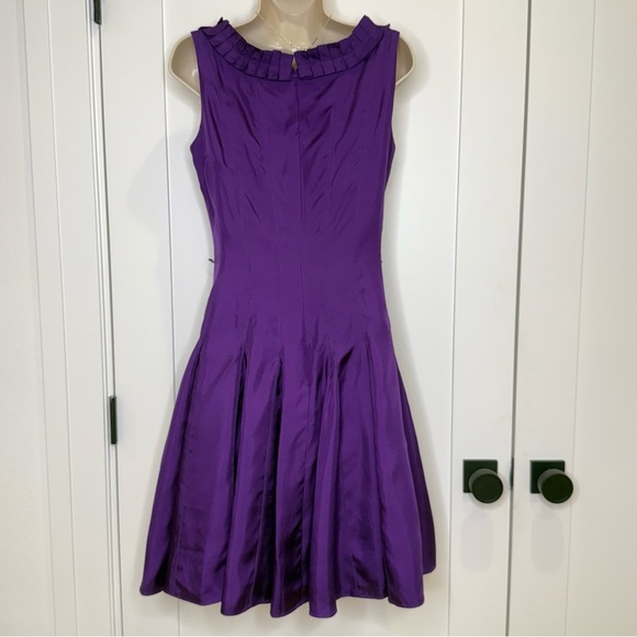 Badgley Mischka Silk Fit and Flare Dress Size 4 Satin Purple Elegant Cocktail - Picture 3 of 10